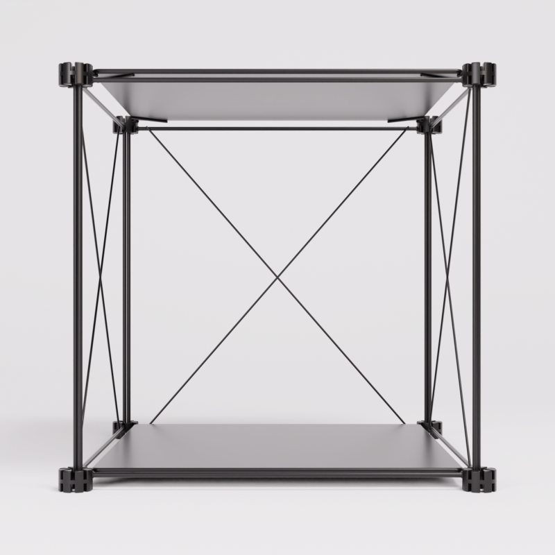 Frontansicht eines L6-Kubus mit diagonal verstrebten Rahmen